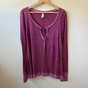 We The Free Affocato Hacci Linen Blend Long Sleeve Top